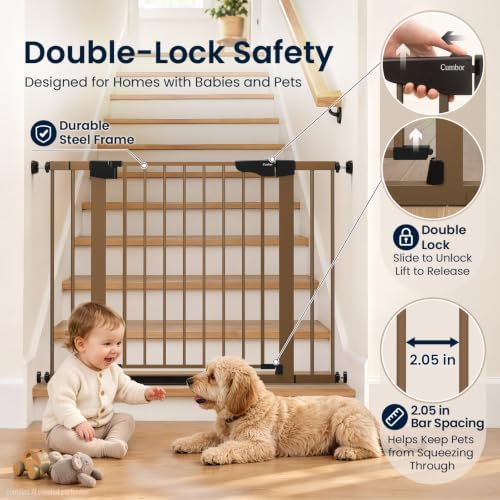 Cumbor 30-43" Wide Baby Gate, Auto-Close Walk-Through Safety Gate, Brown - Image 3