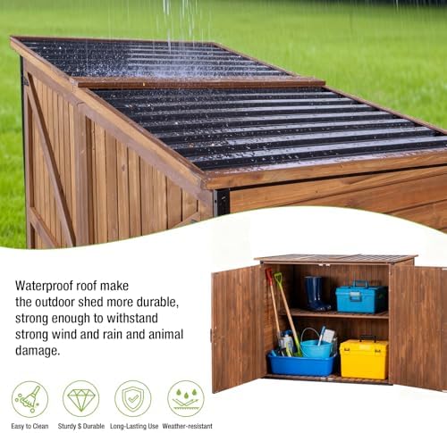 Gutinneen Outdoor Storage Shed Cabinet with Strong Iron Frame Large Wooden Garden Shed Tool House with Adjustable Shelfs,Medium - Image 3