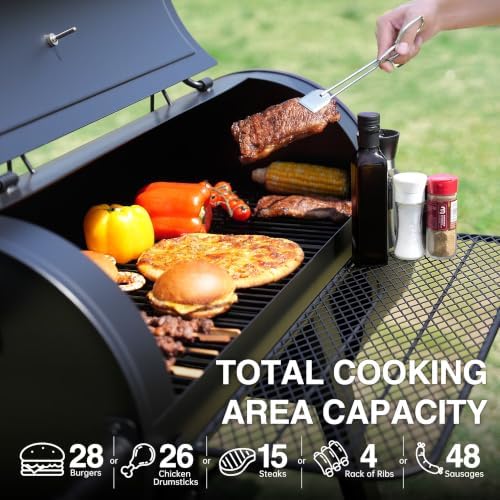 KingChii 729 SQ.IN. Charcoal Grills with Charcoal Wood Offset Smokers for Outdoor Patio BBQ Grilling, Black - Image 2