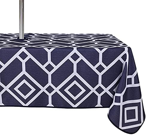 LUSHVIDA Moroccan Outdoor Tablecloth with Umbrella Hole, 60x84 Inch Navy by LUSHVIDA