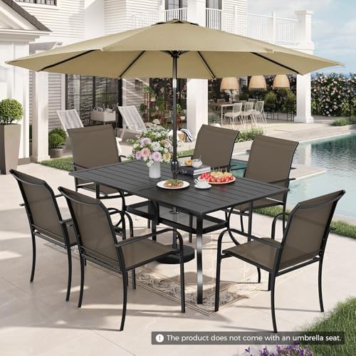 Incbruce 8 Pieces Patio Dining Set with Brown Umbrella, Outdoor Dining Set of 6 Textilene Chairs and Rectangle Table with Umbrella Hole for Backyard, Garden, and Poolside (Brown) - Image 3