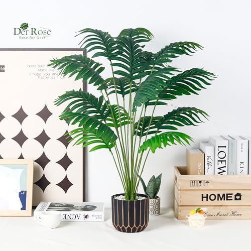 Der Rose 2 Pack 28" Fake Plants, Faux Palm and Monstera for Office Decor - Image 2