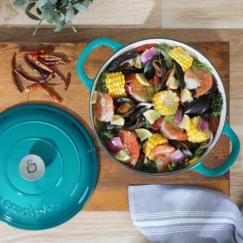 Crock-Pot Artisan 7-Quart Round Dutch Oven – Teal Ombre, Enameled Cast Iron Oven Safe Cookware - Image 3