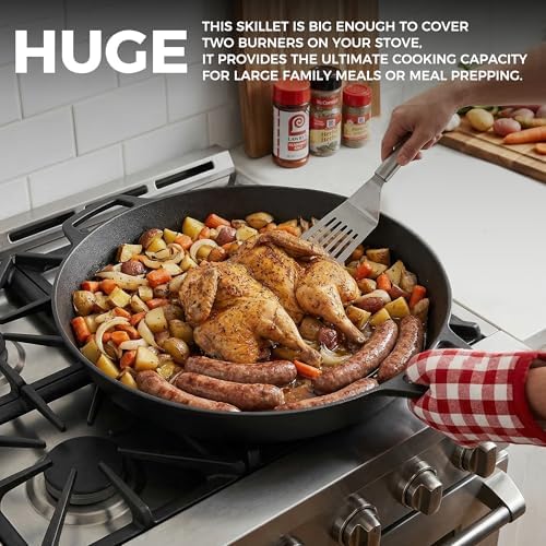 EDGING CASTING Pre-Seasoned Large Cast Iron Skillet 17 Inch, Dual Handle Outdoor Camping Frying Pan, Pizza Pan, Use for Grill, Stovetop, Induction, Oven Safe Cookware - Image 2