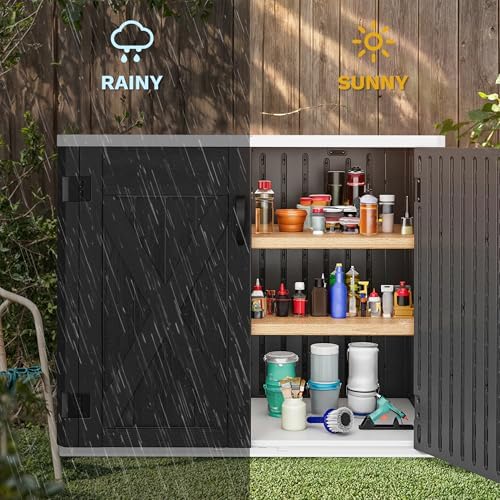 DWVO 35 Cu Ft Storage Shed with Unique X-Shaped Lockable Door, Outdoor Weatherproof Resin Shed Without Shelf for Waste Bins, Bicycles, Gardening & Lawn Equipment, Dark Gray - Image 3