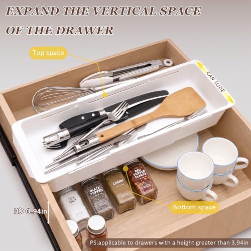 Deep Drawer Organizer, Adjustable Drawer Organizer, Suitable for Kitchens, Cosmetics, Daily Necessities, Barbecue Tools, Durable Plastic Material, Sliding Design, Convenient Storage.(Large* 2) - Image 5