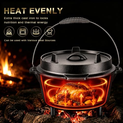 Joyfair Pre-seasoned Cast Iron Camp Dutch Oven, 5QT Pot & 2QT Skillet Lid - Image 3