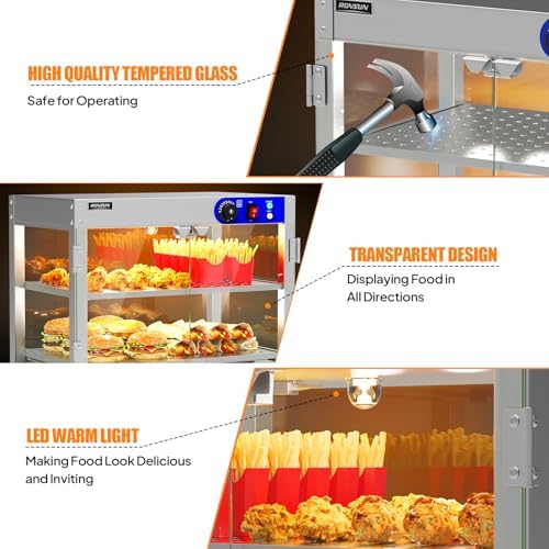 ROVSUN 3-Tier Commercial Food Warmer, Pizza Warmer Food Warmer Display with LED Lighting Removable Shelves Glass Door, Countertop Electric Food Warmer for Buffet Restaurant 110V 800W - Image 4