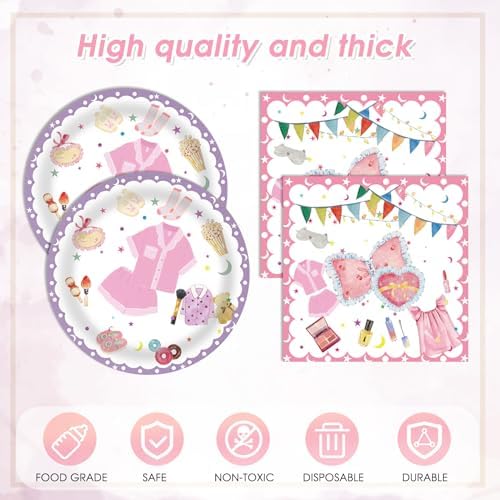 41Pcs Pajama Party Decorations Tableware Set Sleepover Party Supplies For Girls Include Pajama Plates Napkins Tablecloth丨Girls Slumber Party Spa Party Bachelorette Party Birthday Party Decor,Serve 20 - Image 4