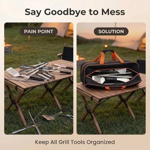 Grill Tool Storage Bag, 24" x 8" x 8" Large Capacity BBQ Accessory Storage, Heavy-Duty Utensil Grill Accessories Organizer Case Storage Compatible with Blackstone.Black (No Accessories) - Image 5