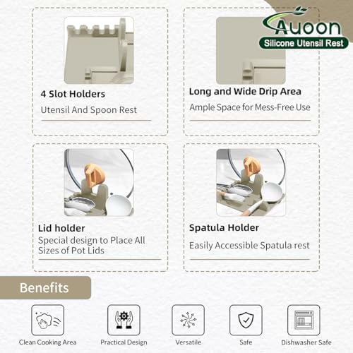 AUOON Silicone Utensil Rest with Lid Holder, Large, Milk Shake - Image 4
