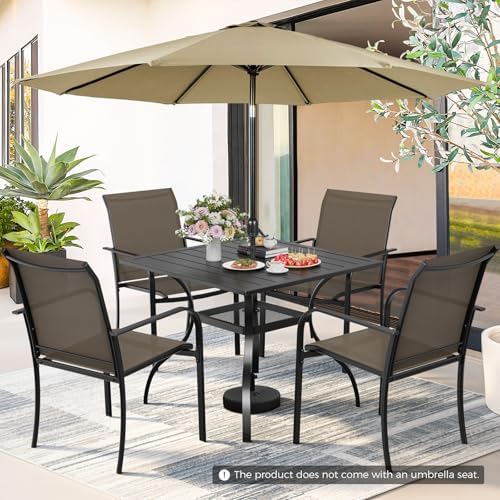Incbruce 6-Piece Patio Furniture Set with Brown Umbrella, Patio Table and Chairs Set of 4 Textilene Chairs and Square Table with Umbrella Hole for Garden, Deck and Backyard (Brown) - Image 2