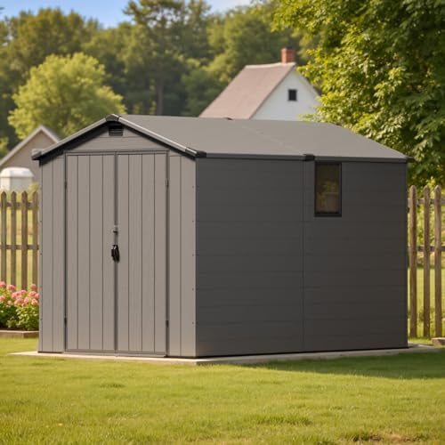 Patiowell 6x10 FT Plastic Outdoor Storage Shed with Floor, Dark Grey - Image 4