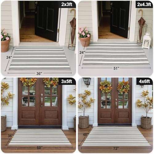 OJIA Black and White Outdoor Rug 3' x 5', Machine Washable Front Door Mats Outdoor, Cotton Hand-Woven Striped Porch Rug Entryway Rug Indoor/Outdoor Area Rug Floor Mat for Farmhouse/Living Room - Image 2