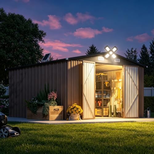Aoxun 12 x 10FT Outdoor Storage Shed with Solar-Powered Light, Brown - Image 3