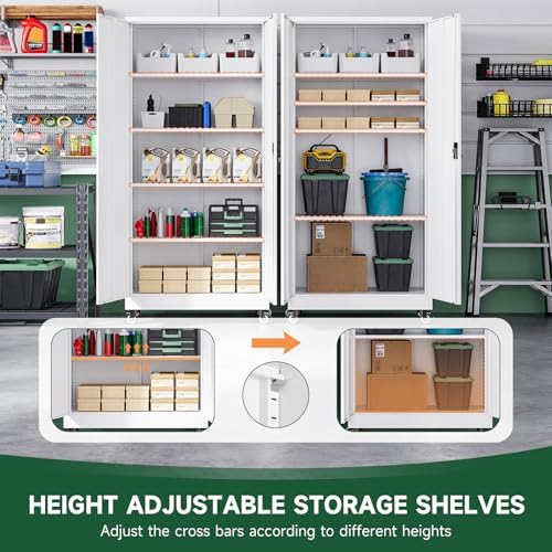 Letaya Metal Garage Storage Cabinets with Lock Door and Adjustable Shelves, Steel Tool Cabinets for Home,Office,Warehouse Organisieren (White, 74.41" H) - Image 5
