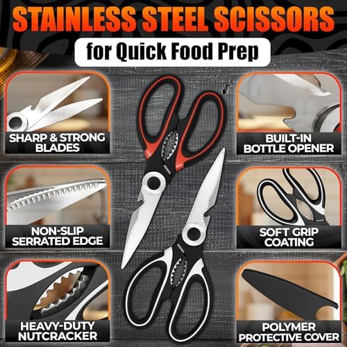 2 Pcs Kitchen Scissors All Purpose Heavy Duty, 5-in-1 - Image 3