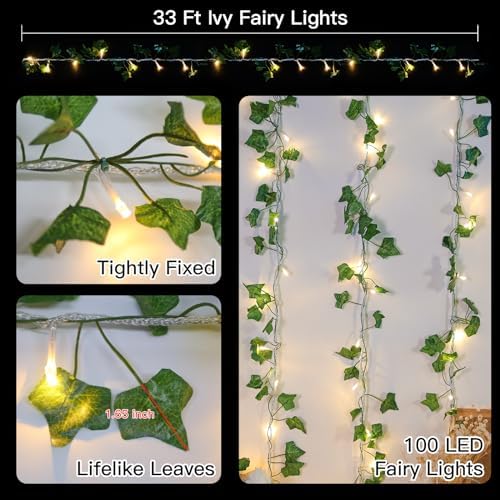 suddus 33FT 100 LED Ivy Vine with Fairy Lights Plug in Clear Wire - Image 4
