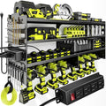 POKIPO Large Power Tool Organizer Wall Mount with Charging Station,4 Layer Heavy Duty Metal Tool Storage Rack Loads 600lbs with 8 Cordless Drill Holder,Battery Utility Rack Loads with 4 Power Strip by POKIPO