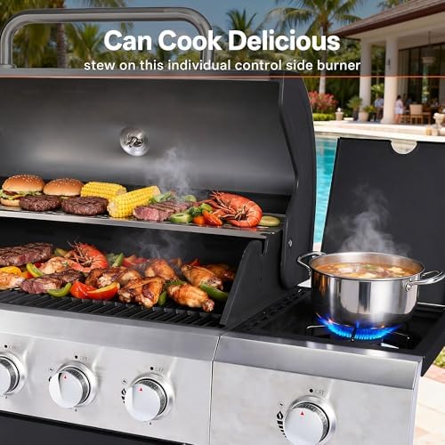 Endark Upgraded 58,500 BTU 5-Burner Stainless Steel Propane Gas Grill – Outdoor BBQ Grill with Side Burner & Porcelain Grates, Barbecue Grill Wheeled for Patio, Garden, Backyard - Image 5