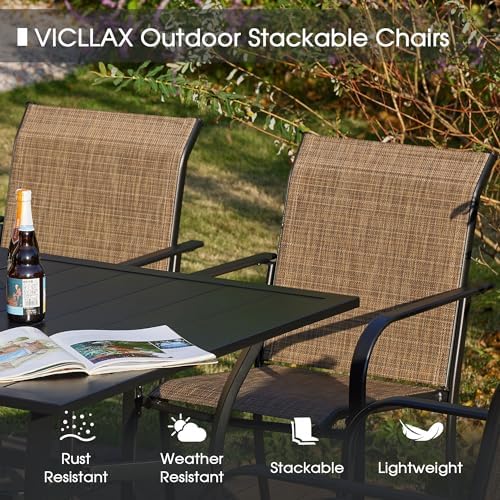 VICLLAX Patio Table and Chair Set of 8, All Weather Metal Round Outdoor Dining Furniture Set-53 Round Outdoor Table and Chairs, Black Tabletop - Image 4