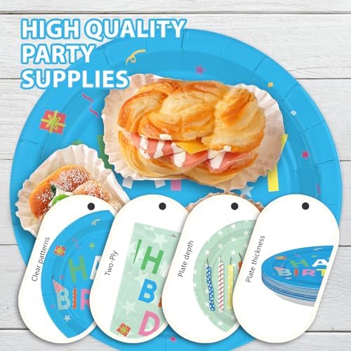 96Pcs Blue Green Happy Birthday Party Decorations Serves 24 - Image 6