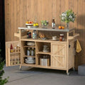 Outdoor Kitchen Island, Rolling Bar Cart & Storage Cabinet, Farmhouse Solid Wood Outdoor Grill Table with Stainless Steel Top, Spice Rack, Towel Rack for Kitchen & Barbecue, Natural by Andehomy