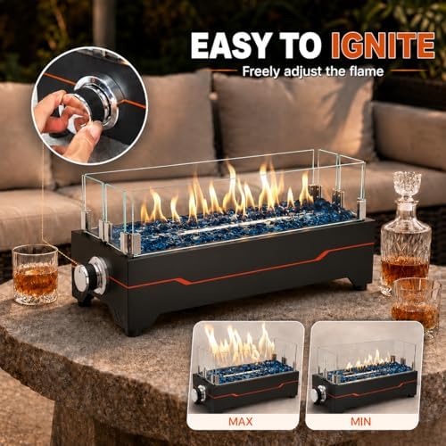 GRISUN 20 Inch Propane Tabletop Fire Pit, 40,000 BTU with Glass Wind Guard - Image 4