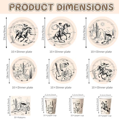 120Pcs Western Party Decorations Western Cowboy Paper Plates and Napkins Cups Rodeo Theme Disposable Tableware Set for Wild West Cowboy Cowgirl Birthday Baby Shower Party Supplies, 30 Guests - Image 2