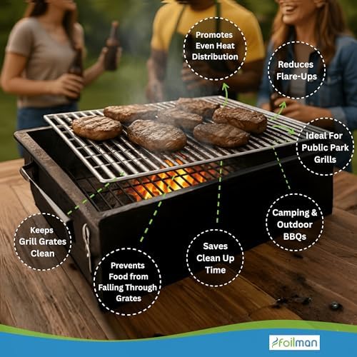 Foilman Heavy-Duty Disposable Aluminum Grill Liners, 12 x 20 Inch Nonstick Cooking Sheets for BBQ, Protects Grates from Grease, Even Heat Distribution, Easy Cleanup for Outdoor Grilling - Pack of 8 - Image 6