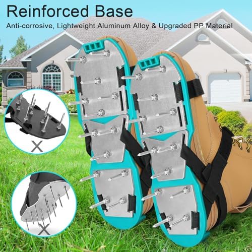 Lawn Aerator Shoes for Grass - Pre-Assembled Grass Aerator Shoes for Lawn - Soil Yard Aerator Tool for Aerating Patio Garden, Green, Medium Size - Image 2