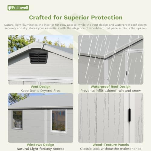 Patiowell 6X8 FT Resin Outdoor Storage Shed with Floor, Light Gray - Image 3