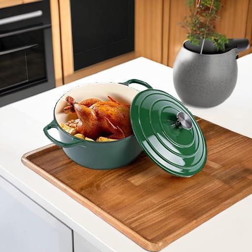 Miereirl 6 Quart Enameled Dutch Oven Pot with Lid, Cast Iron Dutch Oven with Dual Handles for Bread Baking, Cooking, Non-stick Enamel Coated Cookware (Green) - Image 5