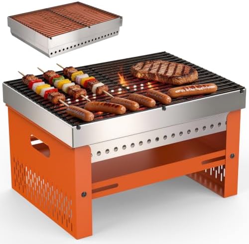Portable Foldable Charcoal Grill, Small Tabletop Hibachi, BBQ Grill by INNOCHEF