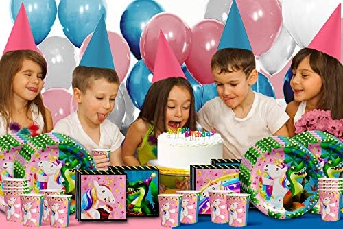 Unicorns & Dinos Joint Birthday Party Supplies Set Plates Napkins Cups Tableware Kit for 16 - Image 7