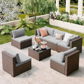 Qsun 7 Pieces Outdoor Patio Furniture Set, PE Rattan Outdoor Wicker Sectional Furniture Sofa Set, with Cushions and Glass Coffee Table, for Balcony, Porch, Garden, Grey by Qsun