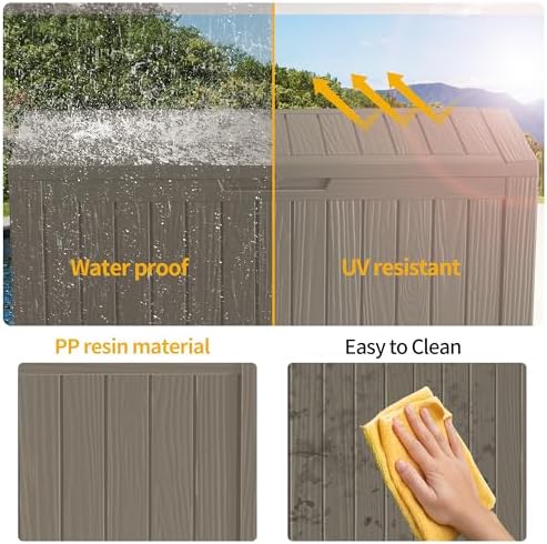 90 Gallon Outdoor Storage Box - Deck Box Container for Patio, Pool, and Garden-Waterproof and UV Resistant Resin,Lockable (Grey) - Image 6