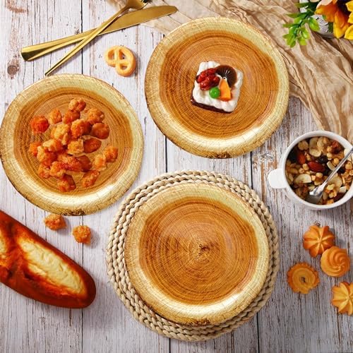 40Pcs Wood Grain Party Supplies,Rustic Wood Slice Paper Plates 7"Wood Grain Paper Plates Wood Slice Dessert Plates Cut Timber Theme Camp Fire Camping Woodland Animal Lumberjack Birthday Party Decor - Image 4