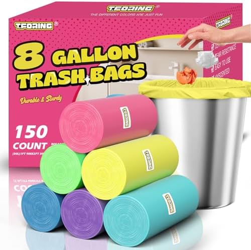Medium 8 Gallon Trash Bags Unscented, 0.94 Mil, Colored, 150 Count by TFORING%C2%AE