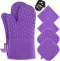KEGOUU Oven Mitts and Pot Holders 6pcs Set, Kitchen Oven Glove High Heat Resistant 500 Degree Extra Long Oven Mitts and Potholder with Non-Slip Silicone Surface for Cooking (Purple) by KEGOUUOvenMitt