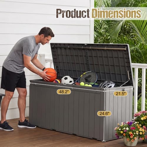 110 Gallon Deck Box Outdoor Indoor Waterproof Storage Box, Coffee - Image 7