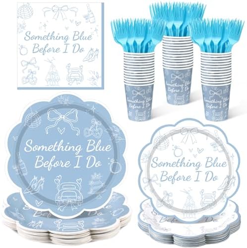 Zubebe 120 Pcs Something Blue Bridal Tableware Serves 24 Plates Cups Napkin by Zubebe