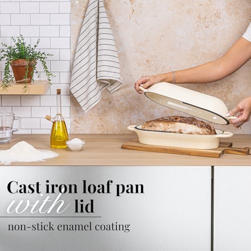 Enamelled Cast Iron Bread Loaf Pot – Dutch Oven For Sourdough Bread Baking – Oven Safe Non Stick Bread Pot – Rectangular, Cream, 34cm x 16cm – by Nuovva - Image 6