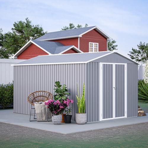 YOPTO 8x12 FT Outdoor Storage Shed W/Floor Frame,Metal Shed W/Double Lockable Doors,Garden Tool House W/ 2 Vents & Sloped Roof,for Backyard Patio Lawn,Gray - Image 2