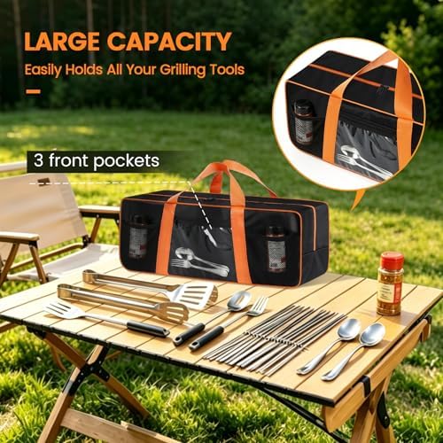 Grill Tool Storage Bag for Outdoor Barbecue, 24 in, Black, Mesh Bag - Image 4