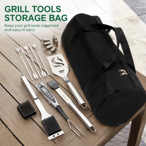 24 Inch Large Capacity Grill Tool Storage Bag, BBQ Tool Organizer with Zipper and Handle, Outdoor Cooking Utensil Storage Case for Camping, Hiking, Black - Image 7