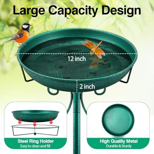 Daoeny 35In Metal Bird Bath for Outside, Vintage Freestanding Birdbaths & Birdfeeder, Bird Baths Feeder Bowl for Outdoors Garden Patio Yard Lawn Decor, Upgraded 5-Pronged Base (Green) - Image 2