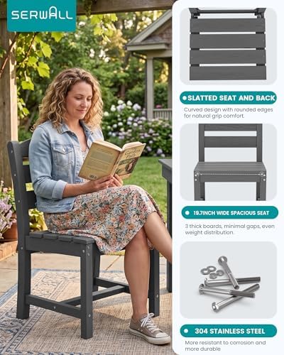 SERWALL HDPE Outdoor Dining Table and Chairs Set for 6 - Image 5
