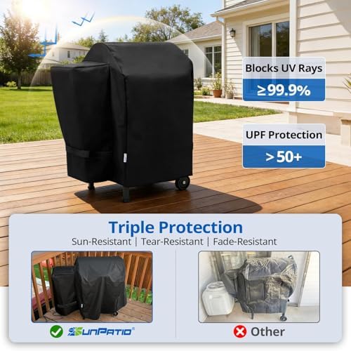 SunPatio Outdoor Heavy Duty Waterproof Grill Cover, Compatible for Traeger 20 Series Wood Pellet, Tailgater and Recteq 340 Grills, Full Length Barbecue Cover, All Weather Protection, Black - Image 4