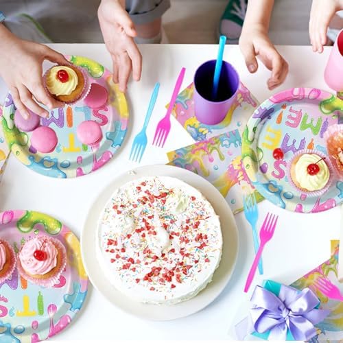 Grencian 96 Pcs Slime Birthday Party Decorations for Boys Girls, Serves 24 - Image 5